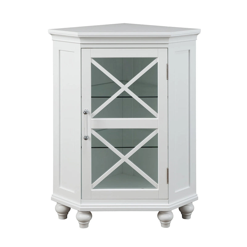 White Corner Floor Accent Cabinet with Glass Door
