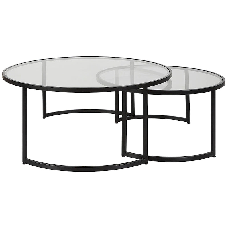 Pair of Black Nesting Coffee Tables with Tempered Glass Tops