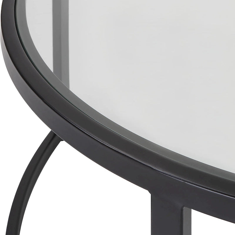Paire de tables basses gigognes noires avec plateaux en verre trempé
