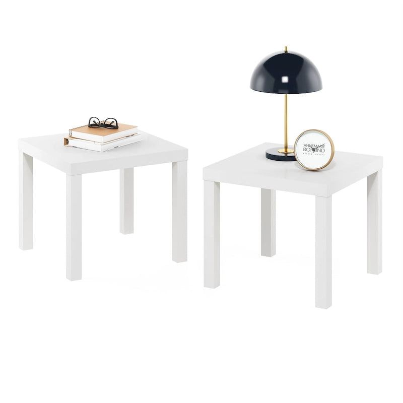 Two Black Square Side Tables with Storage Shelves