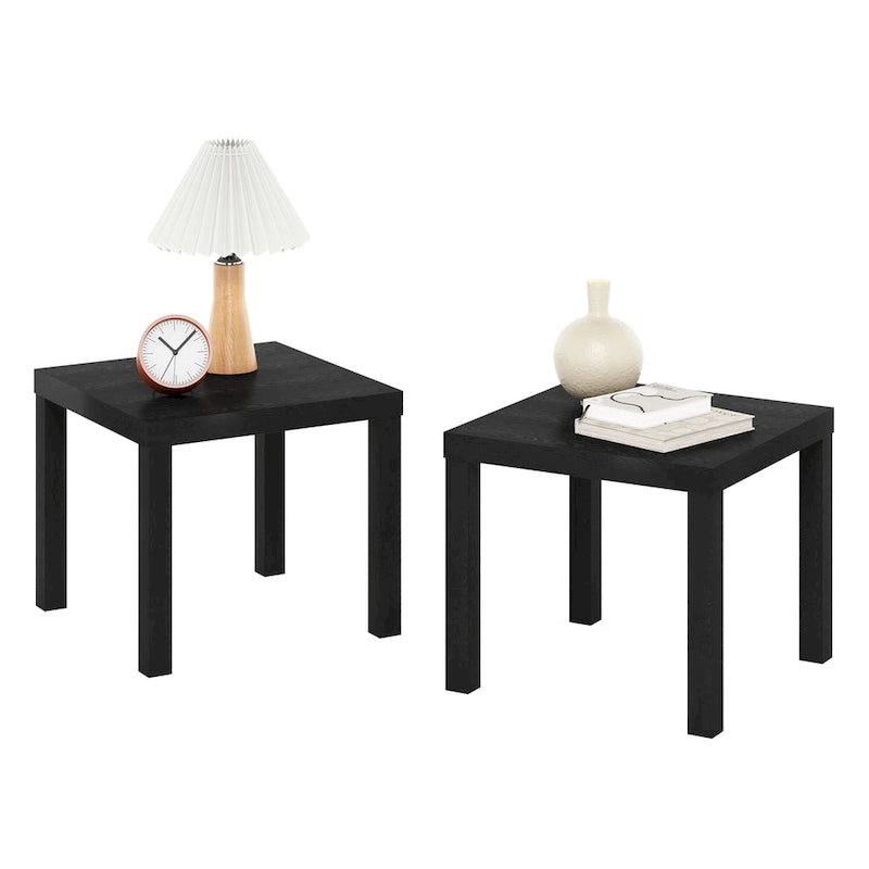 Two Black Square Side Tables with Storage Shelves