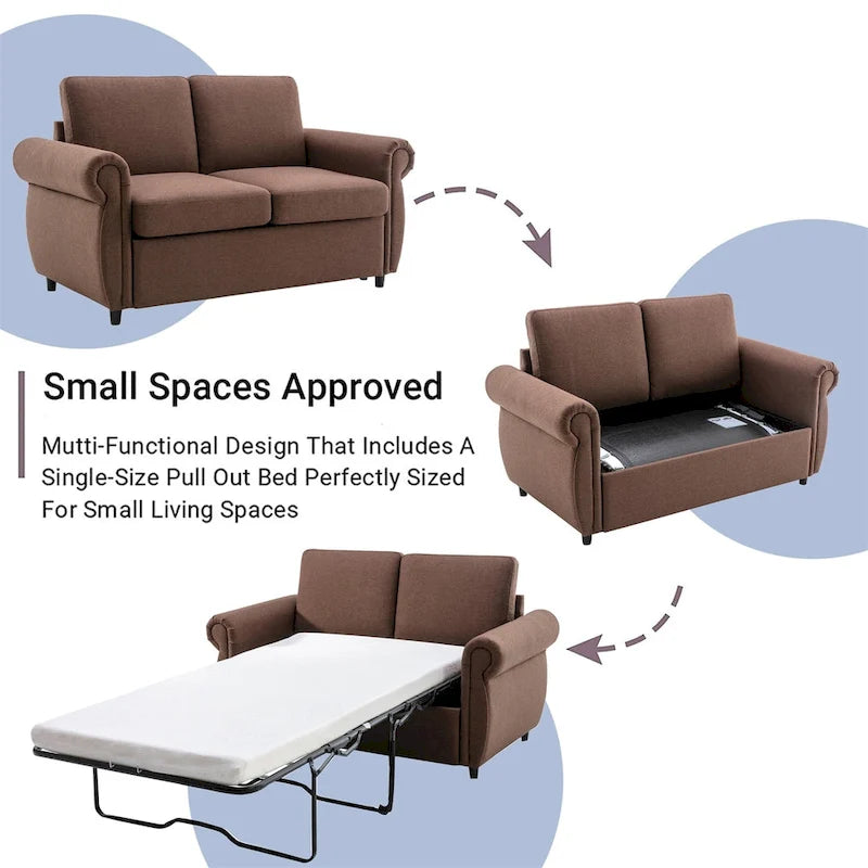 Pull-Out Loveseat Sleeper Sofa with Twin Memory Foam Mattress