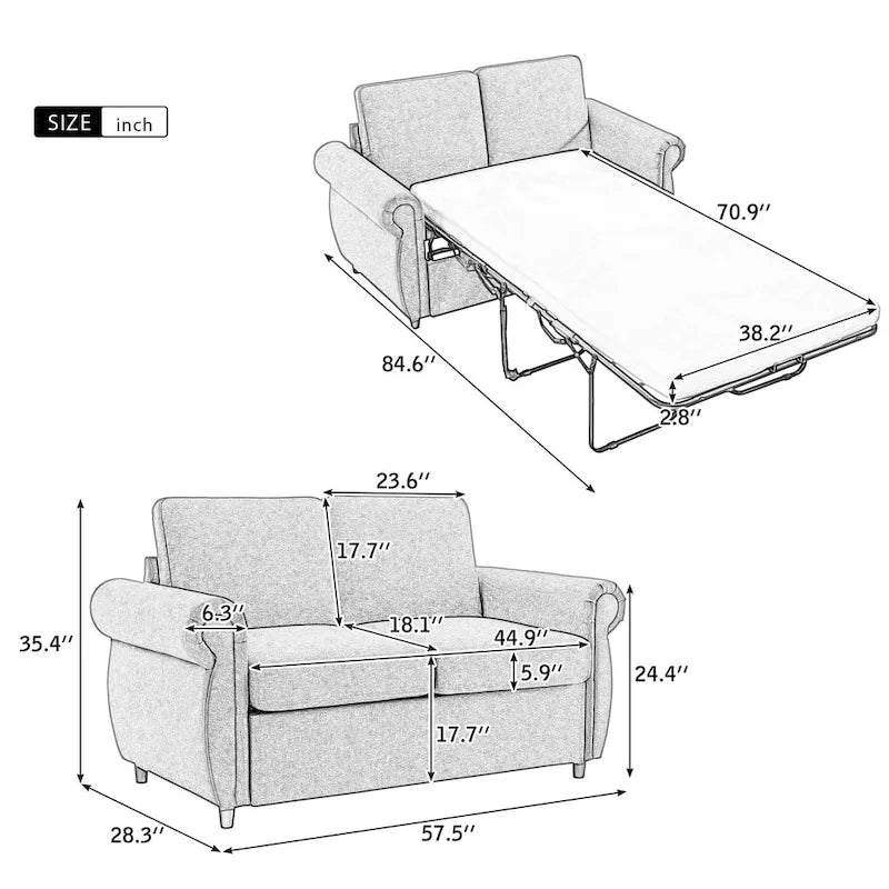 Pull-Out Loveseat Sleeper Sofa with Twin Memory Foam Mattress