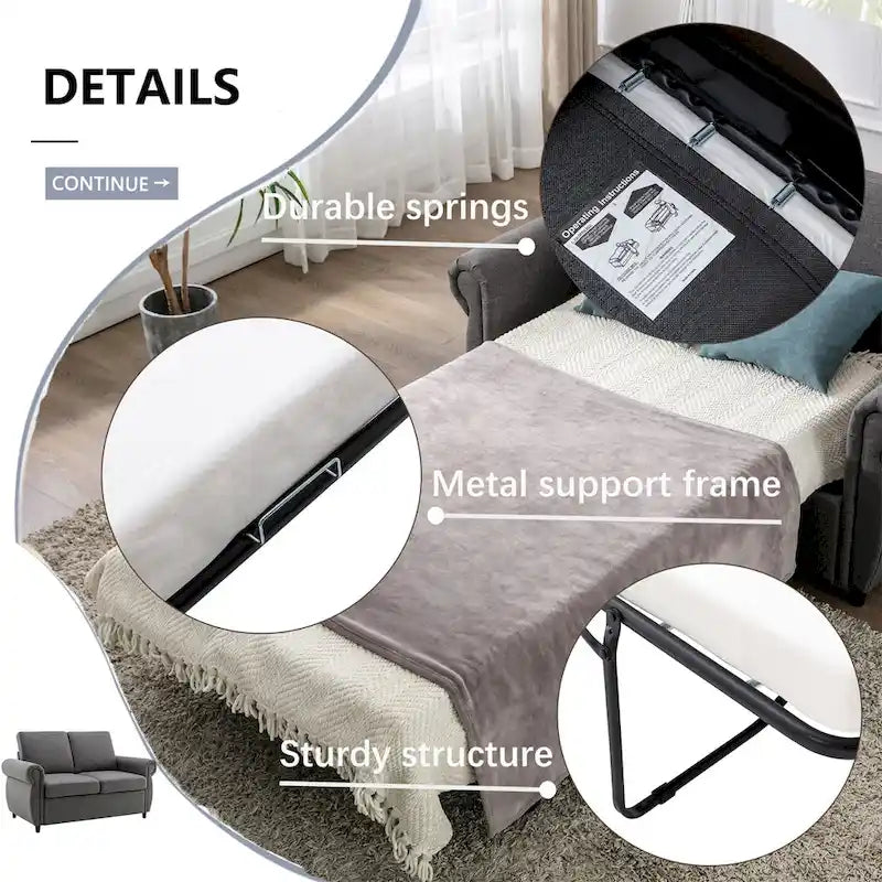 Pull-Out Loveseat Sleeper Sofa with Twin Memory Foam Mattress