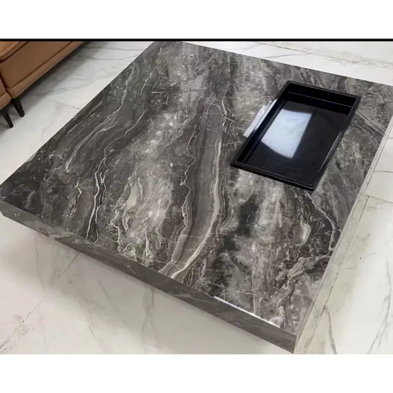 Square Sintered Stone Coffee Table with Storage