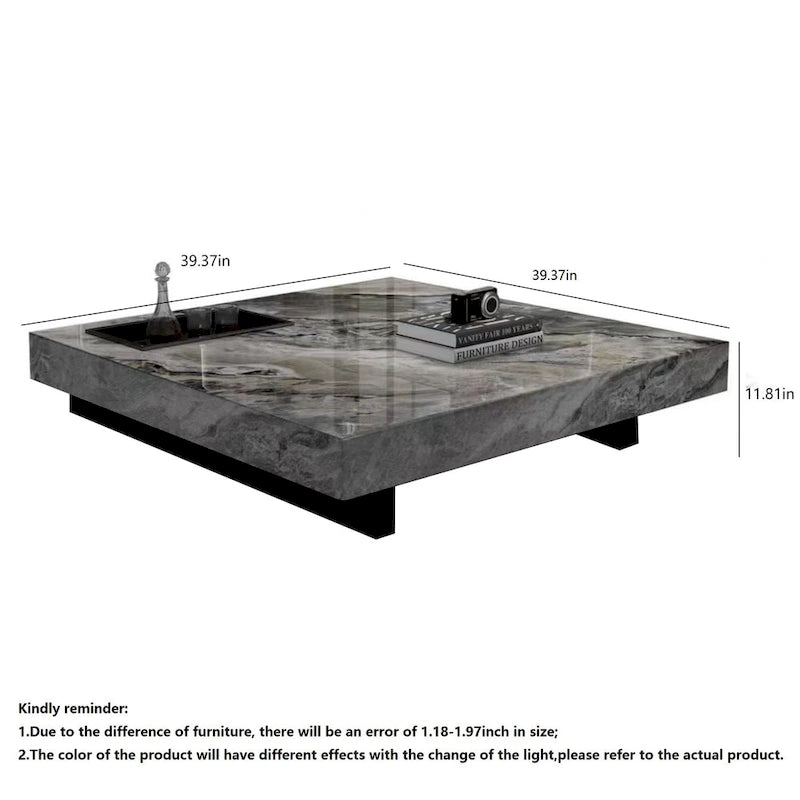 Square Sintered Stone Coffee Table with Storage