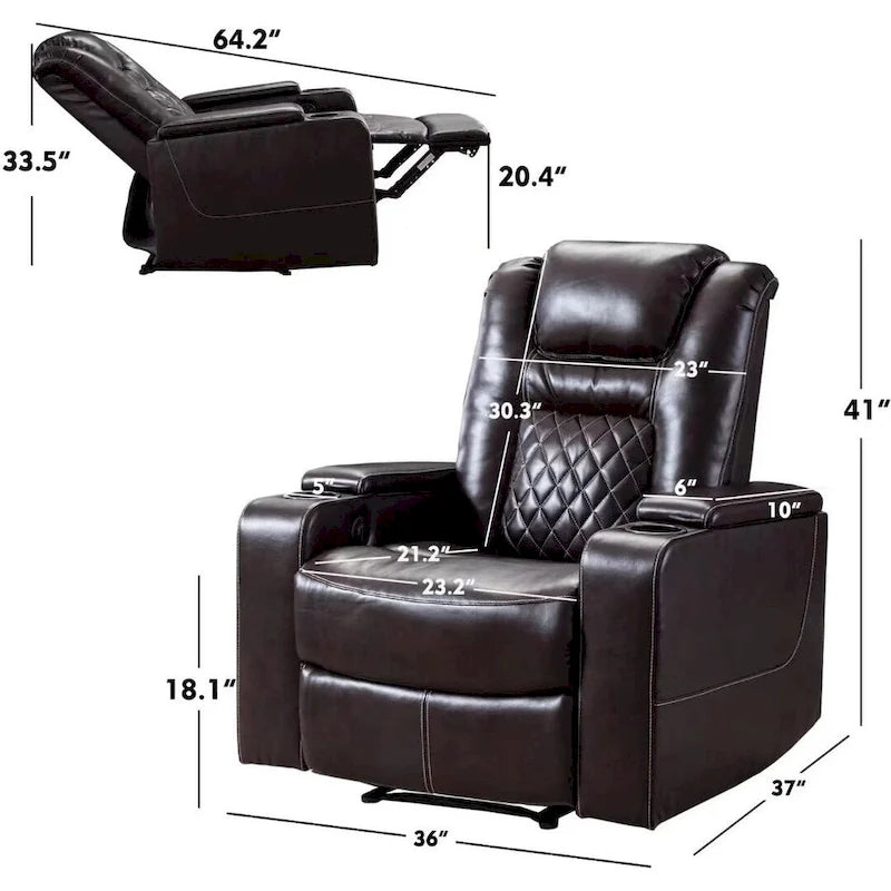 Power Recliner Chair with USB Ports and Cup Holders