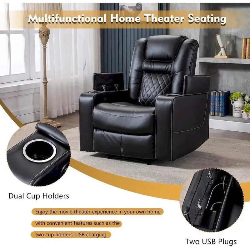 Power Recliner Chair with USB Ports and Cup Holders