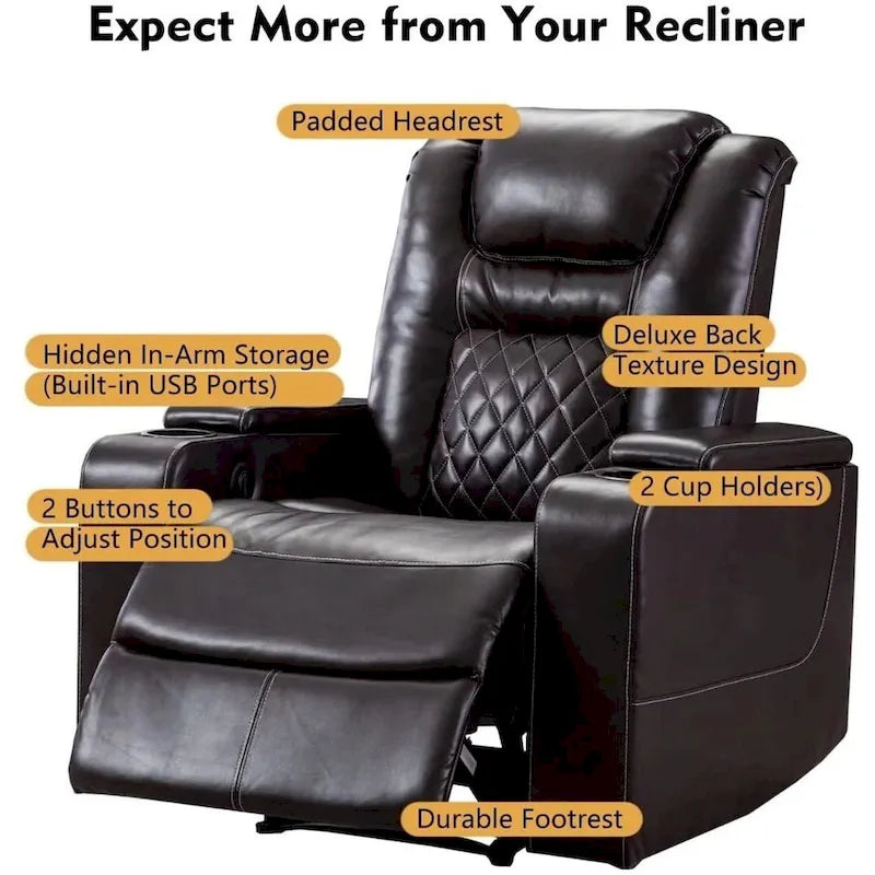 Power Recliner Chair with USB Ports and Cup Holders