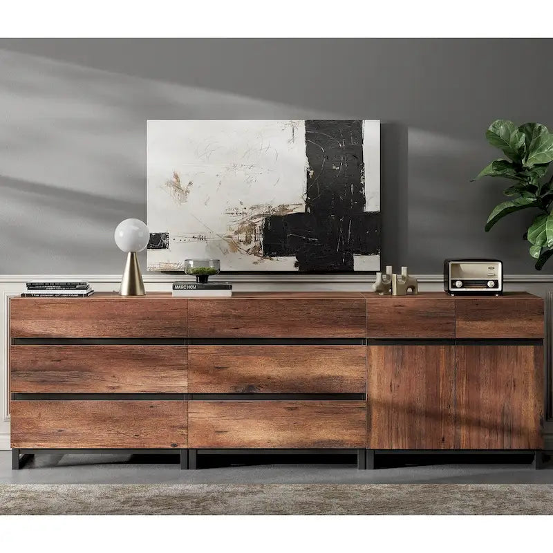 Modern TV Stand with Drawers and Adjustable Shelf