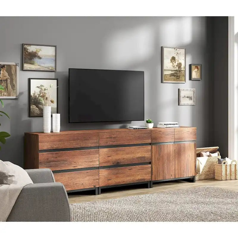 Modern TV Stand with Drawers and Adjustable Shelf