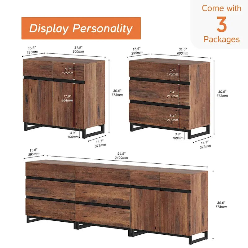 Modern TV Stand with Drawers and Adjustable Shelf