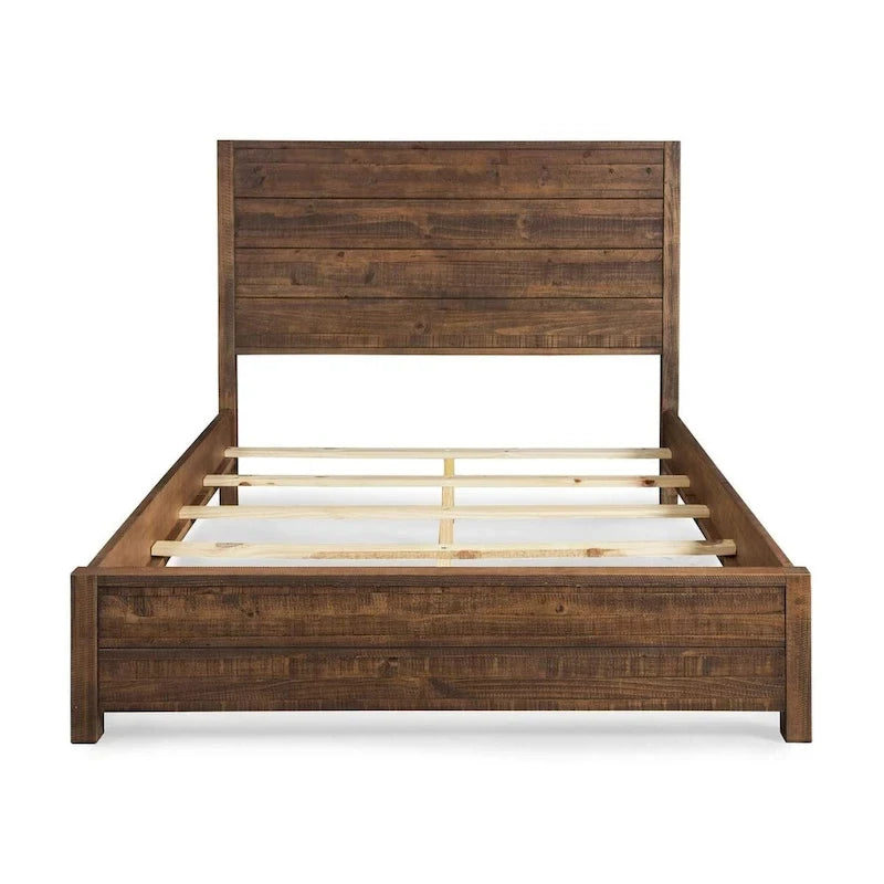 Walnut Finish Queen Solid Pine Platform Bed