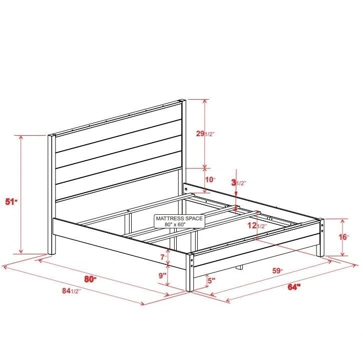 Walnut Finish Queen Solid Pine Platform Bed