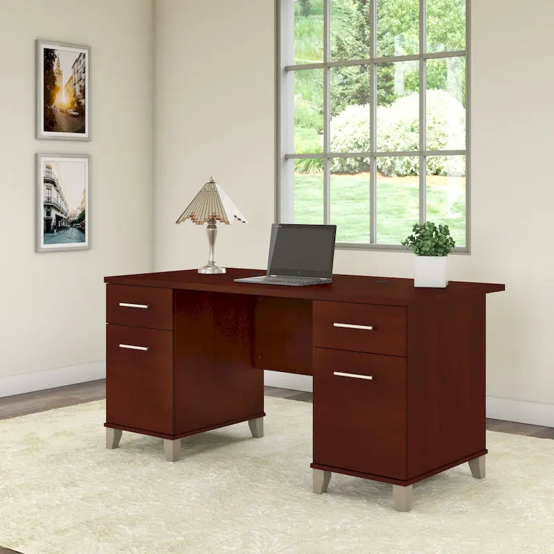 60-Inch Home Office Desk with Drawers and Cable Management