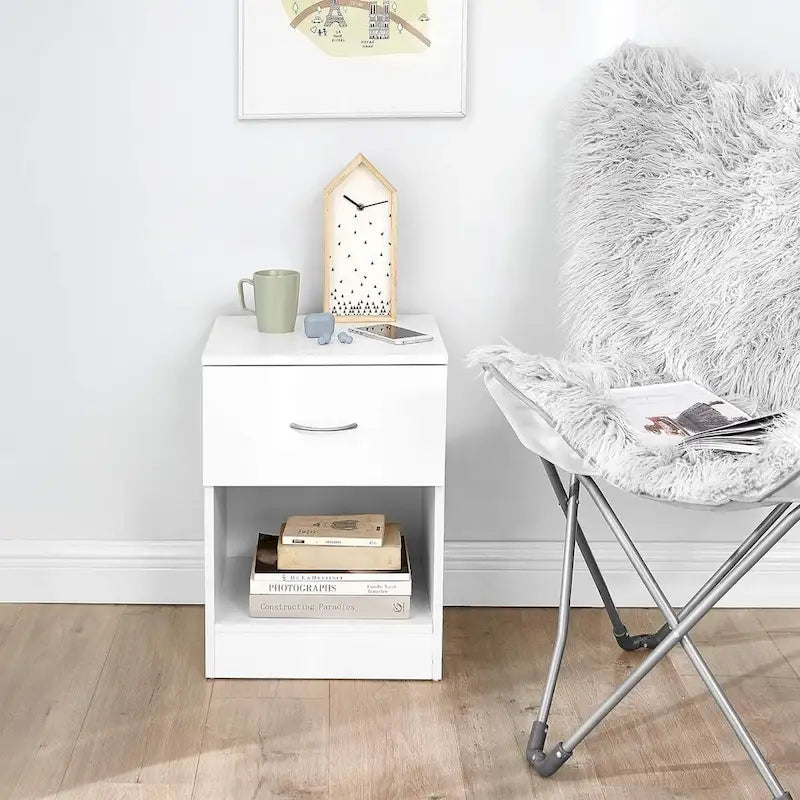 Slim Storage Table with Sliding Drawer and Open Shelf