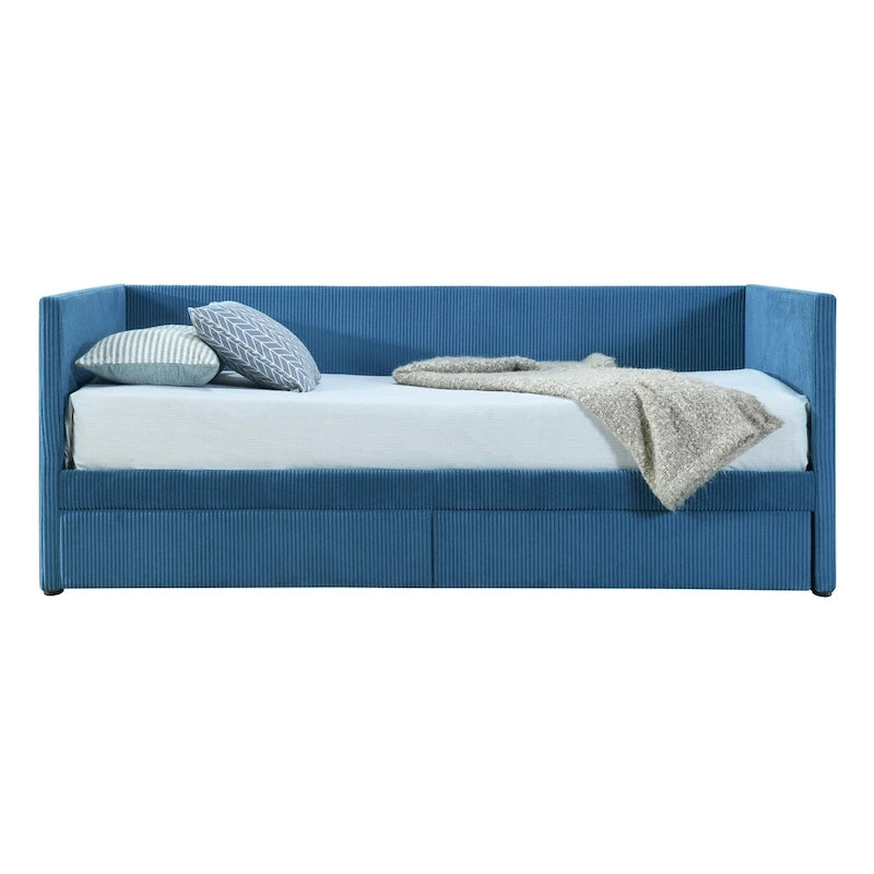 Twin Size Corduroy Upholstered Daybed with Two Storage Drawers and Wood Slat Frame & Headboard, No Box Spring Needed