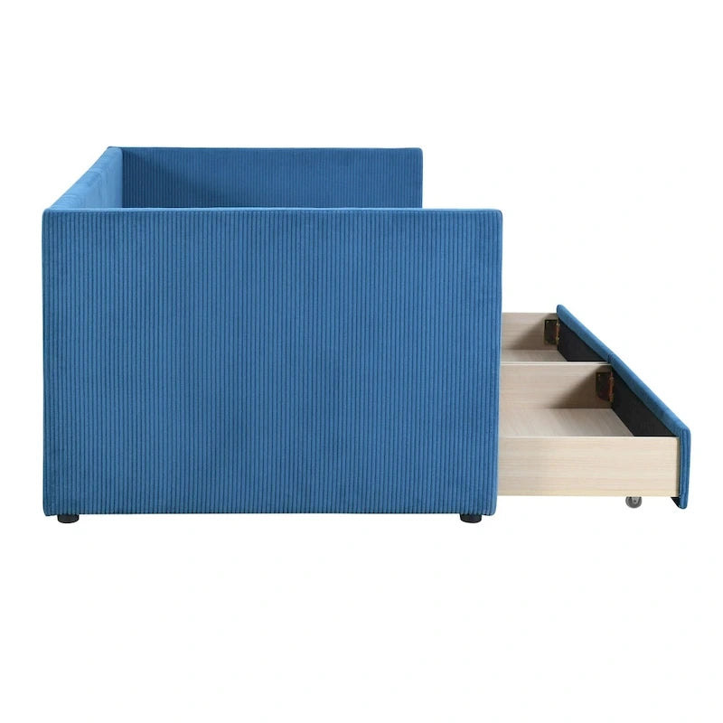 Twin Size Corduroy Upholstered Daybed with Two Storage Drawers and Wood Slat Frame & Headboard, No Box Spring Needed