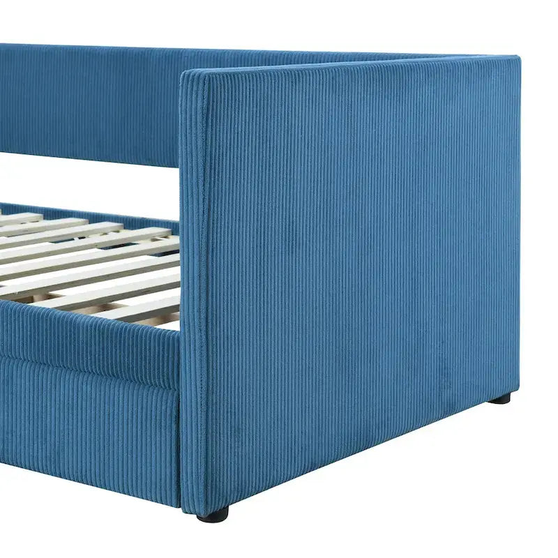 Twin Size Corduroy Upholstered Daybed with Two Storage Drawers and Wood Slat Frame & Headboard, No Box Spring Needed