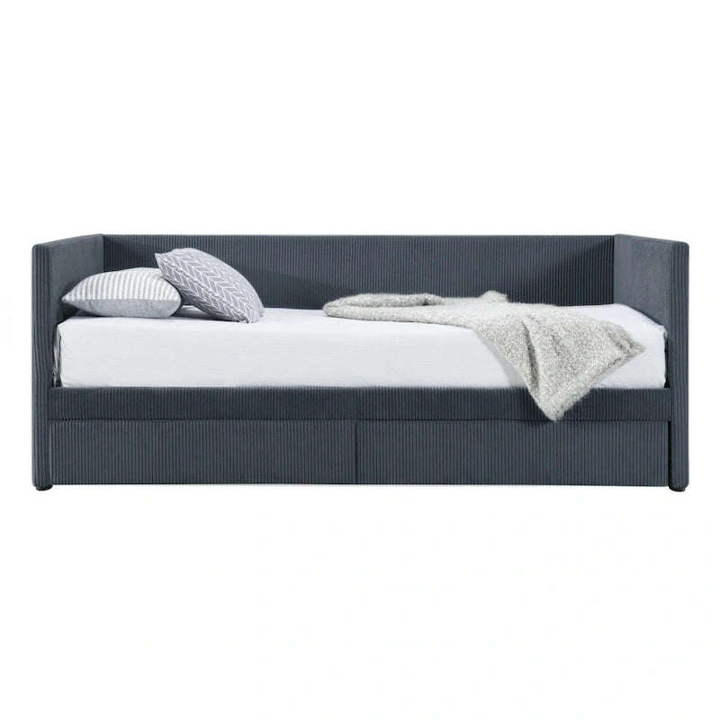 Twin Size Corduroy Upholstered Daybed with Two Storage Drawers and Wood Slat Frame & Headboard, No Box Spring Needed