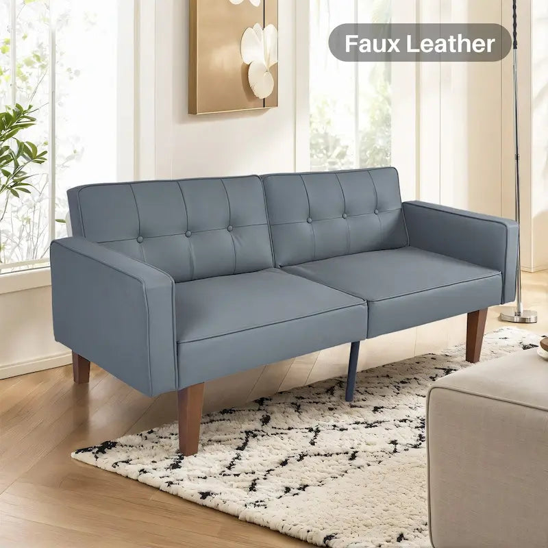 Futon Sofa Bed with Tufted Back and Wood Legs