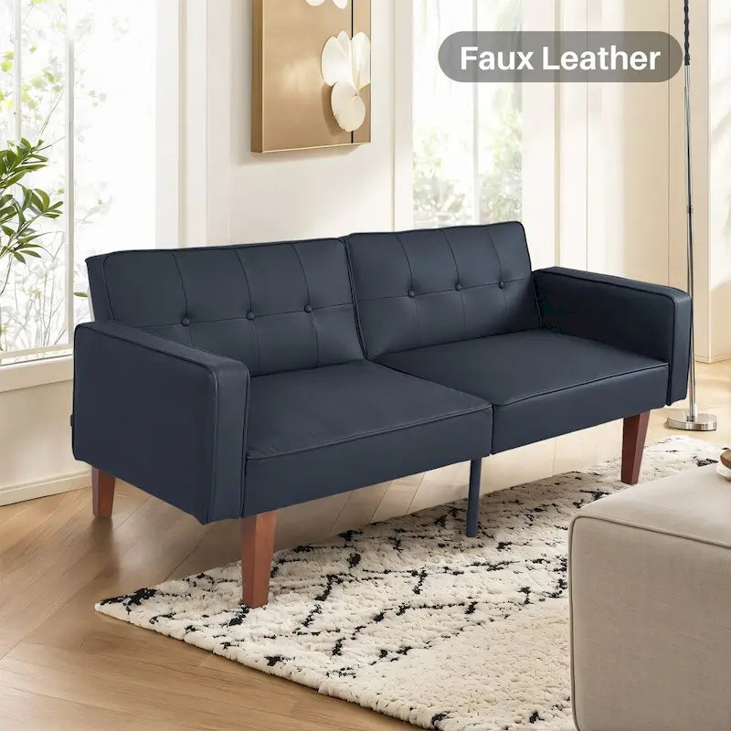 Futon Sofa Bed with Tufted Back and Wood Legs
