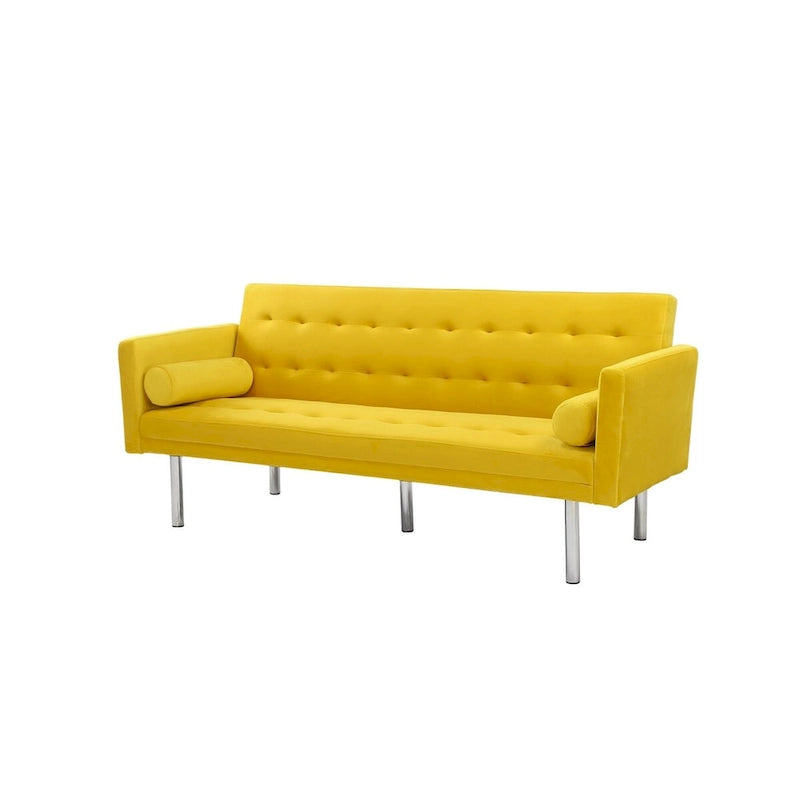 Futon Sofa Bed with Tufted Back and Wood Legs