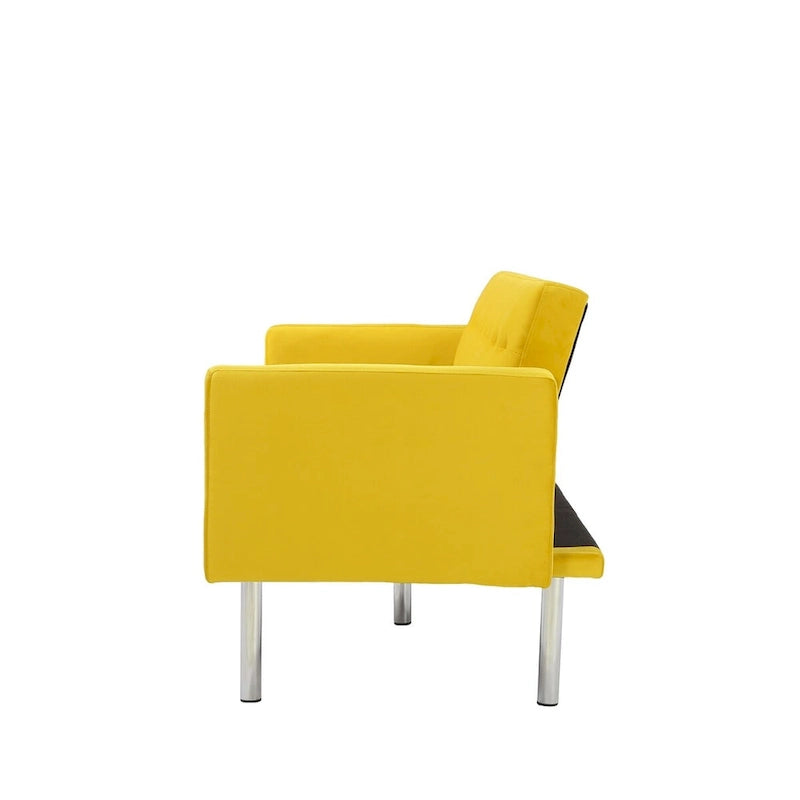 Futon Sofa Bed with Tufted Back and Wood Legs