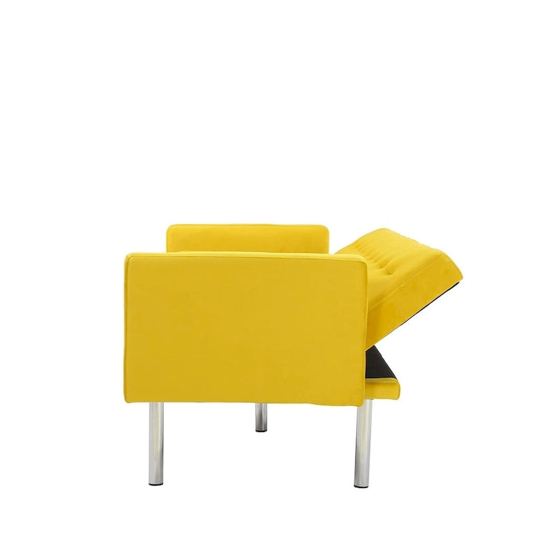 Futon Sofa Bed with Tufted Back and Wood Legs