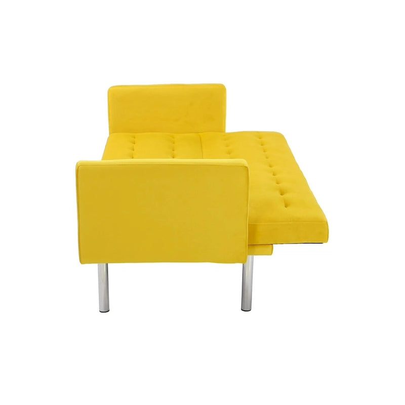 Futon Sofa Bed with Tufted Back and Wood Legs