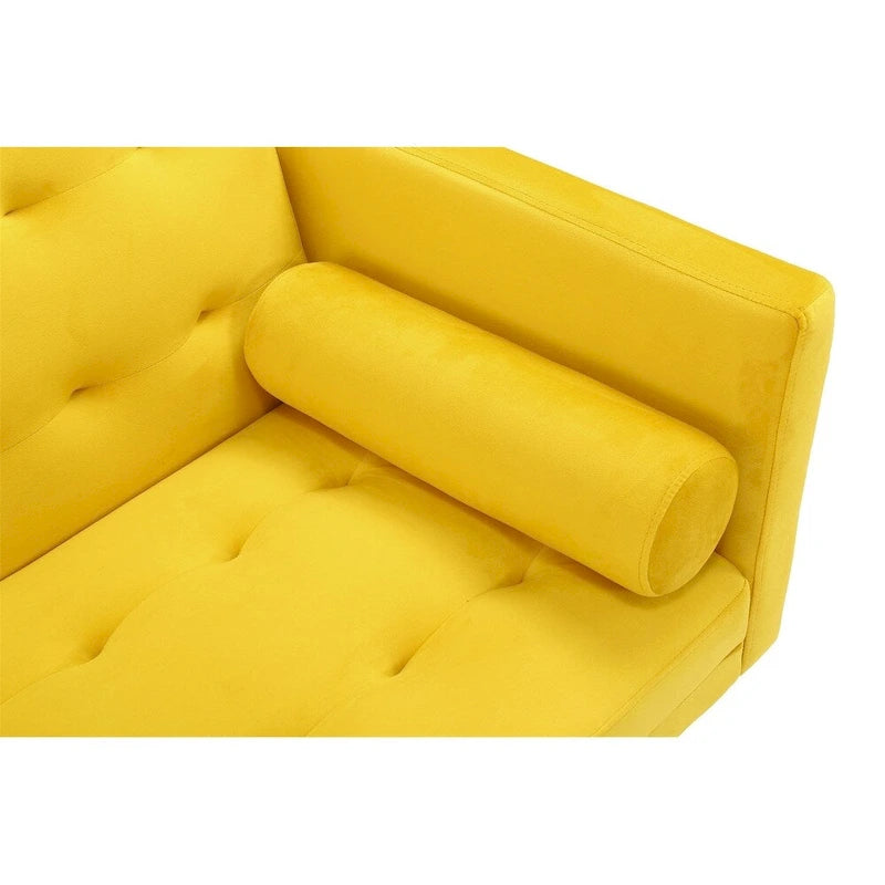 Futon Sofa Bed with Tufted Back and Wood Legs