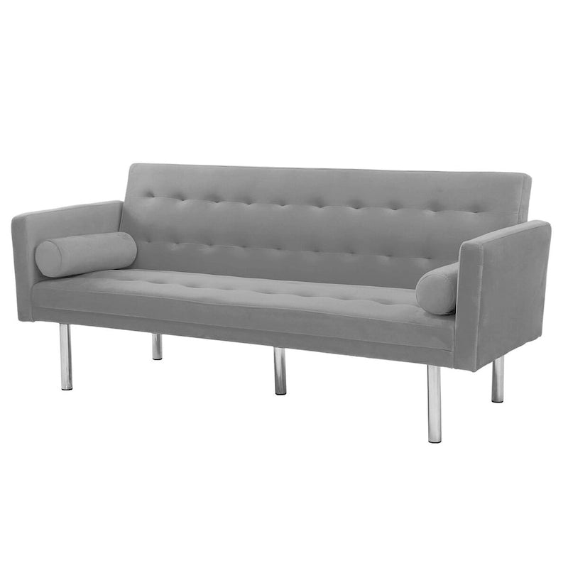 Futon Sofa Bed with Tufted Back and Wood Legs