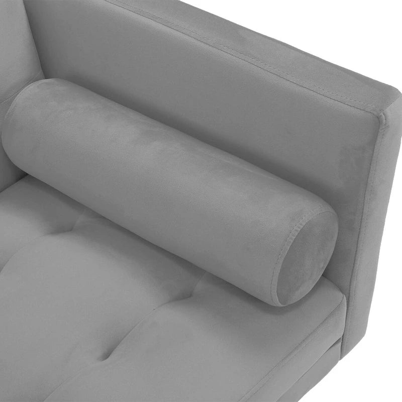 Futon Sofa Bed with Tufted Back and Wood Legs