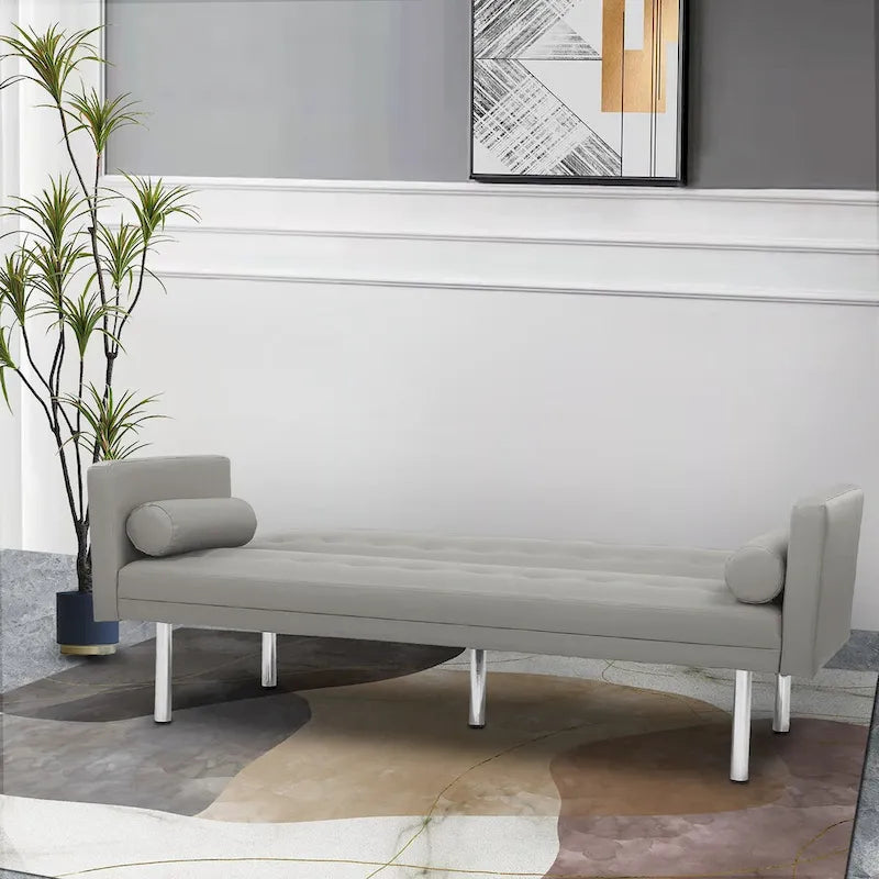Futon Sofa Bed with Tufted Back and Wood Legs