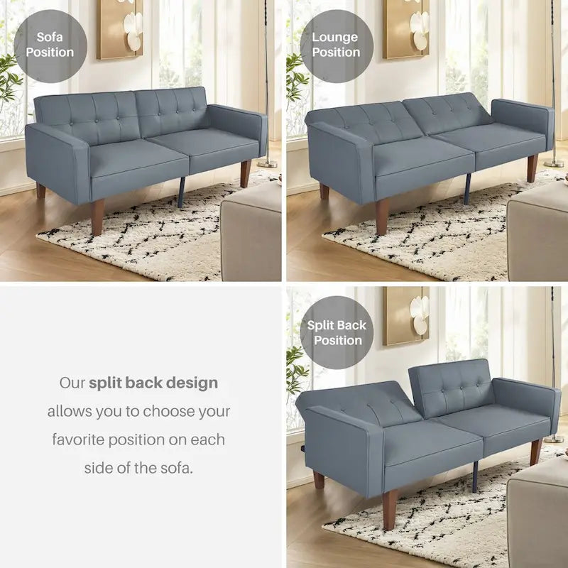 Futon Sofa Bed with Tufted Back and Wood Legs