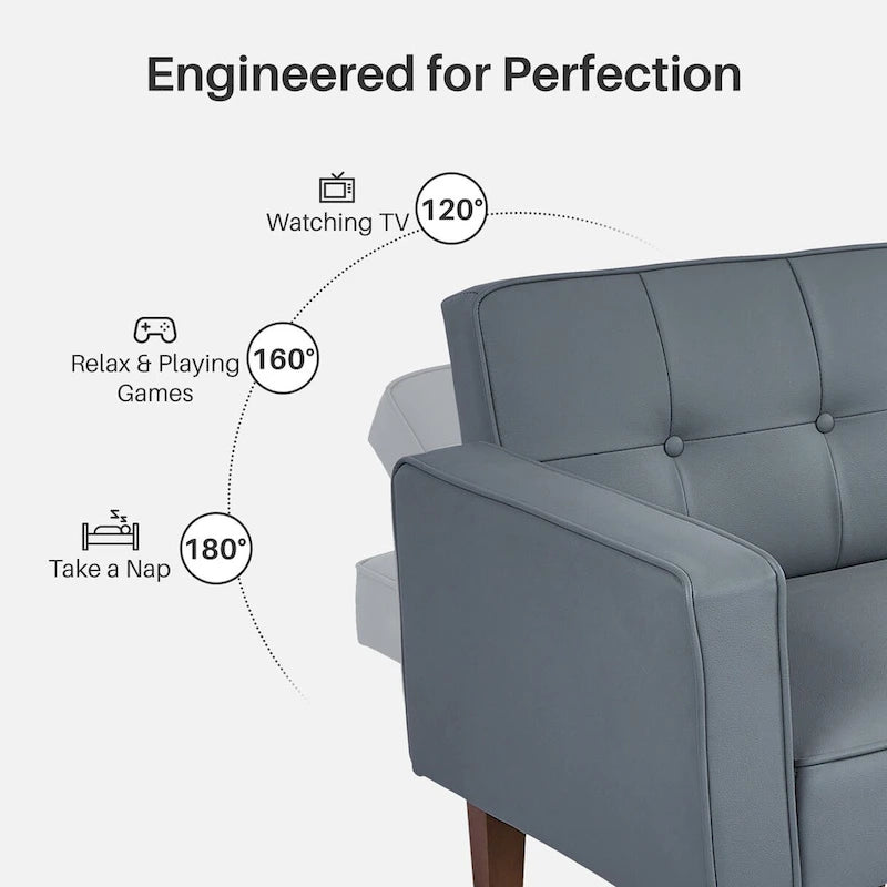 Futon Sofa Bed with Tufted Back and Wood Legs