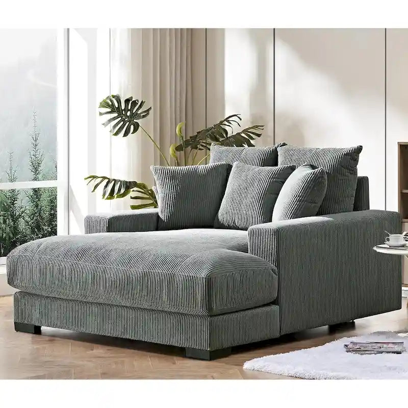 Luxe Oversized Soft Corduroy Fabric Chaise Sofa for Living Room and Bedroom