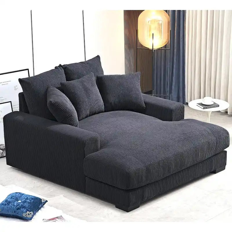 Luxe Oversized Soft Corduroy Fabric Chaise Sofa for Living Room and Bedroom