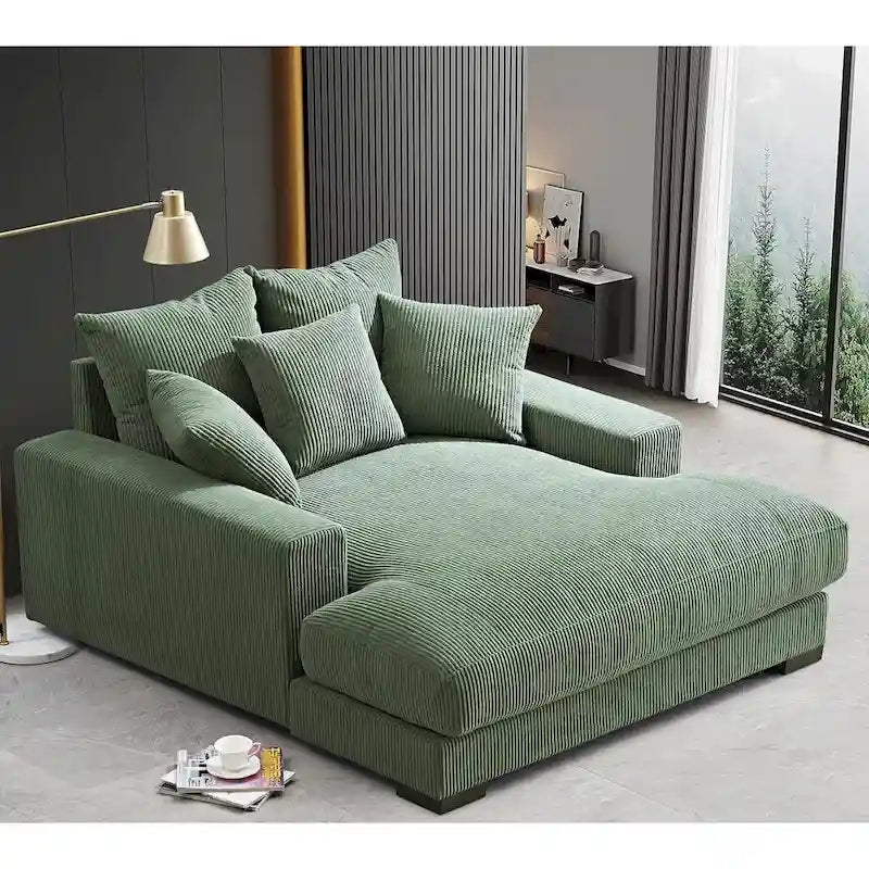 Luxe Oversized Soft Corduroy Fabric Chaise Sofa for Living Room and Bedroom