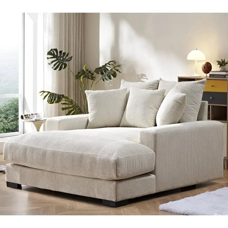 Luxe Oversized Soft Corduroy Fabric Chaise Sofa for Living Room and Bedroom