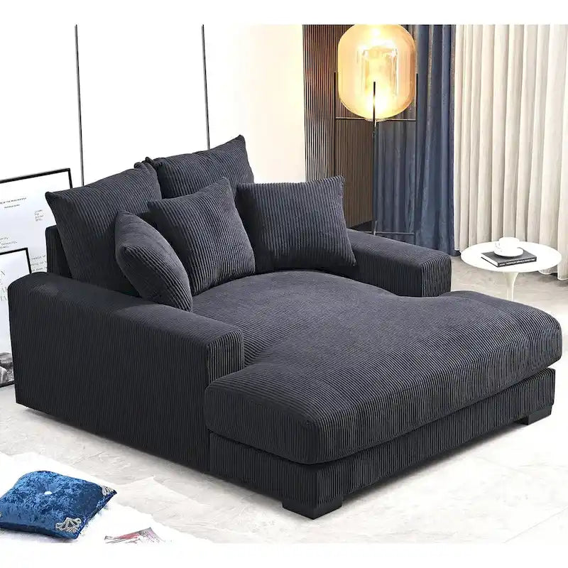 Luxe Oversized Soft Corduroy Fabric Chaise Sofa for Living Room and Bedroom