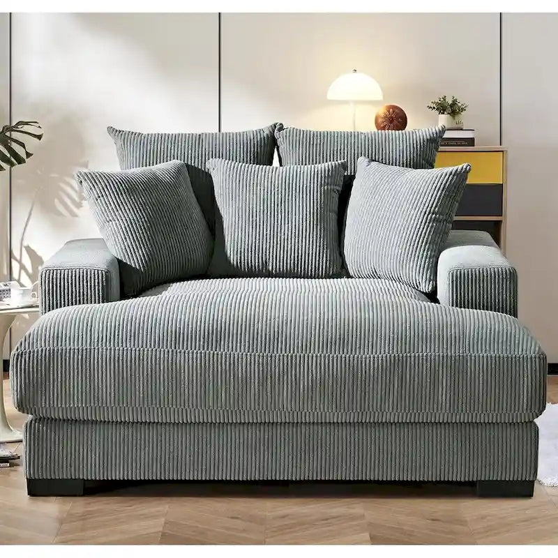 Luxe Oversized Soft Corduroy Fabric Chaise Sofa for Living Room and Bedroom