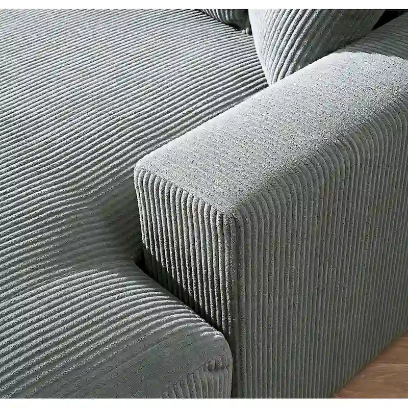 Luxe Oversized Soft Corduroy Fabric Chaise Sofa for Living Room and Bedroom