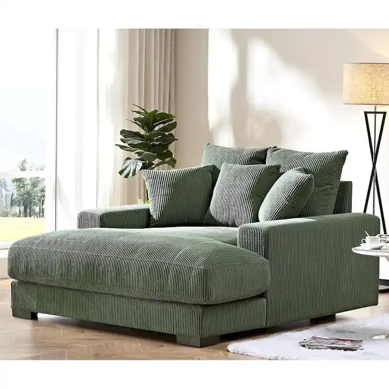 Luxe Oversized Soft Corduroy Fabric Chaise Sofa for Living Room and Bedroom