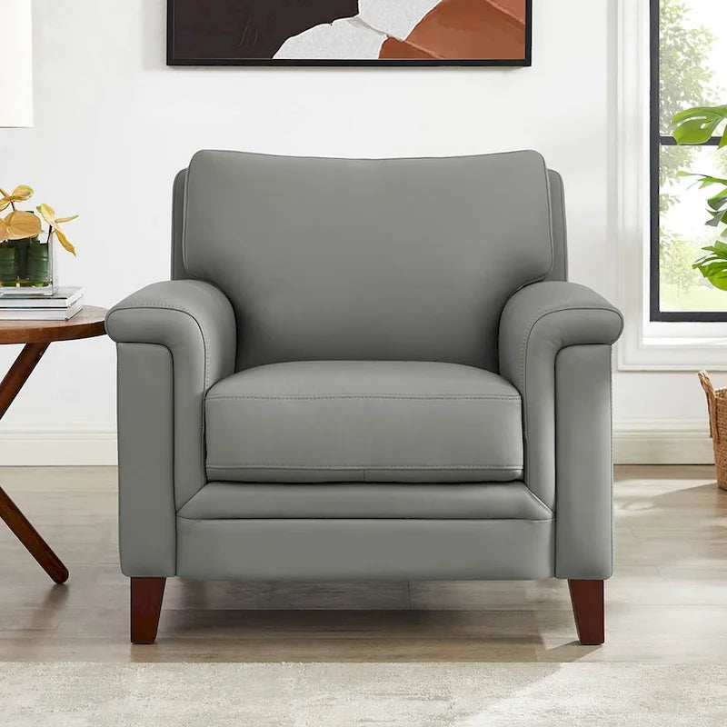 Top-Grain Leather Accent Chair with Memory Foam and Pocket Coils