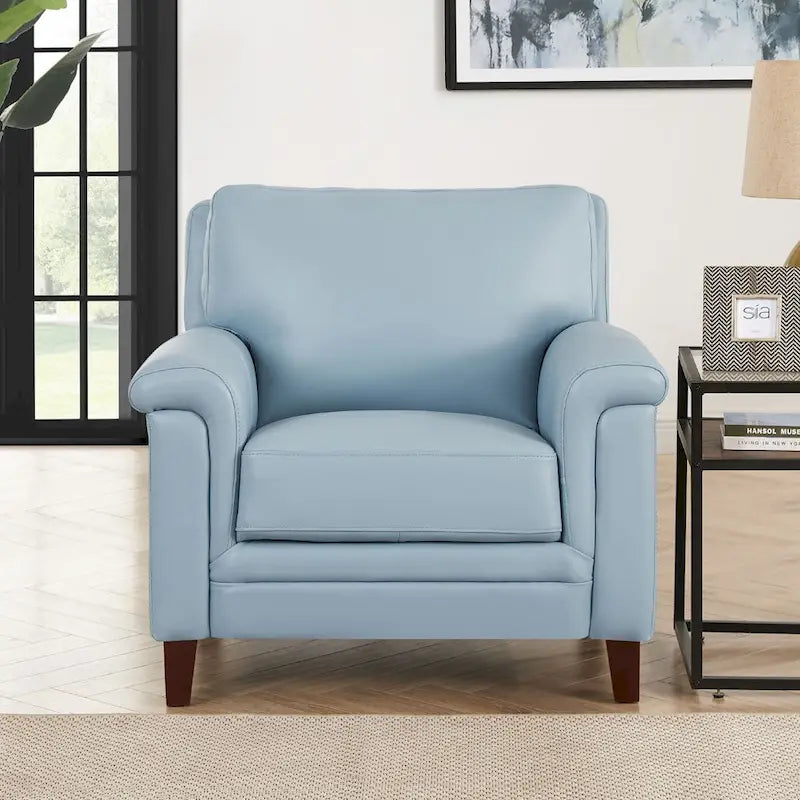 Top-Grain Leather Accent Chair with Memory Foam and Pocket Coils