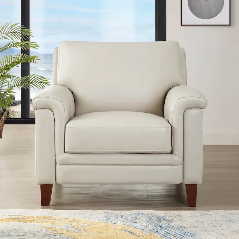 Top-Grain Leather Accent Chair with Memory Foam and Pocket Coils