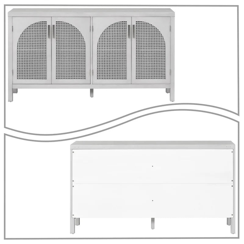 Modern Farmhouse Style Sideboard with Four Artificial Rattan Decorated Doors
