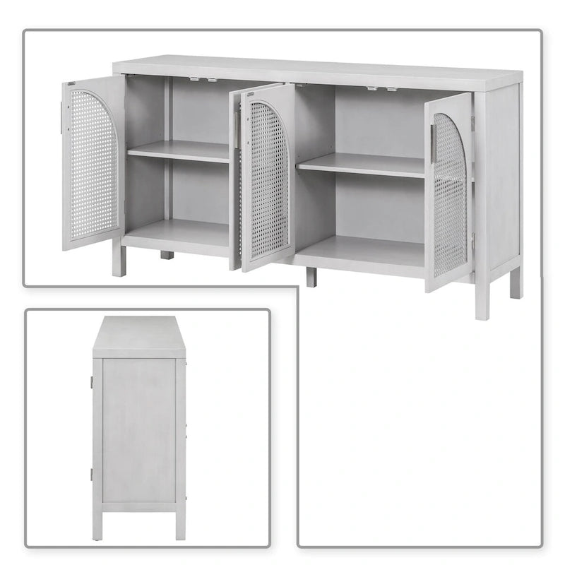 Modern Farmhouse Style Sideboard with Four Artificial Rattan Decorated Doors