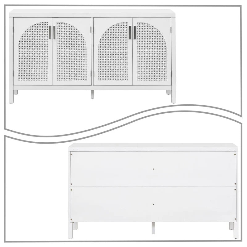 Modern Farmhouse Style Sideboard with Four Artificial Rattan Decorated Doors